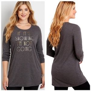Charcoal Gray Long-Sleeve Graphic Tunic - If It's Snowing I'm Not Going